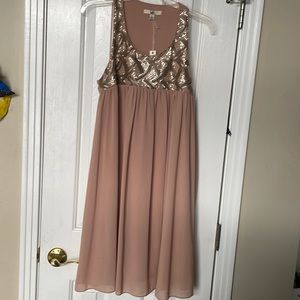 NWT silk party dress, blush w/sequins, size L, made by Ya Los Angeles.